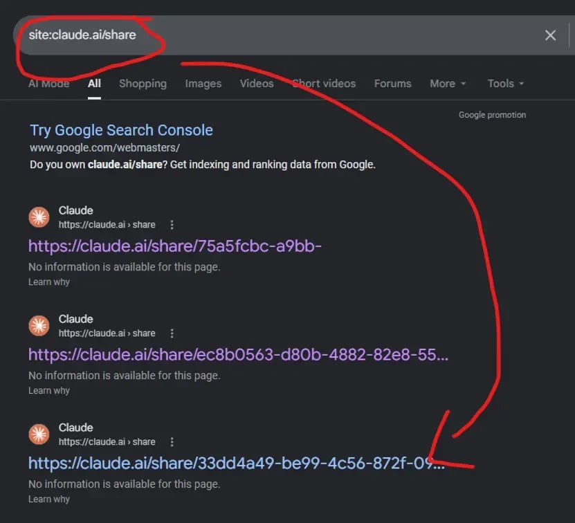 claude kullanicilarinin paylastigi sohbet baglantilari google arama sonuclarinda gorunmeye basladi