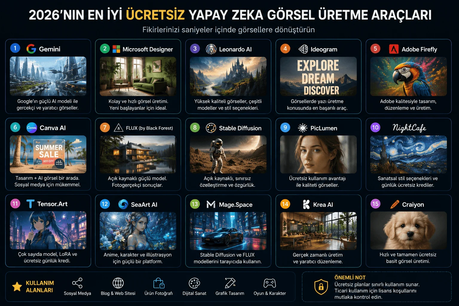 2026’da Kullanılabilecek Ücretsiz/Freemium Yapay Zekâ Görsel Üretme Araçları